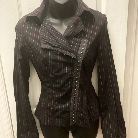 Vintage Le Chateau Black, Red & Silver Pinstriped Shirt - Picture 5 of 5